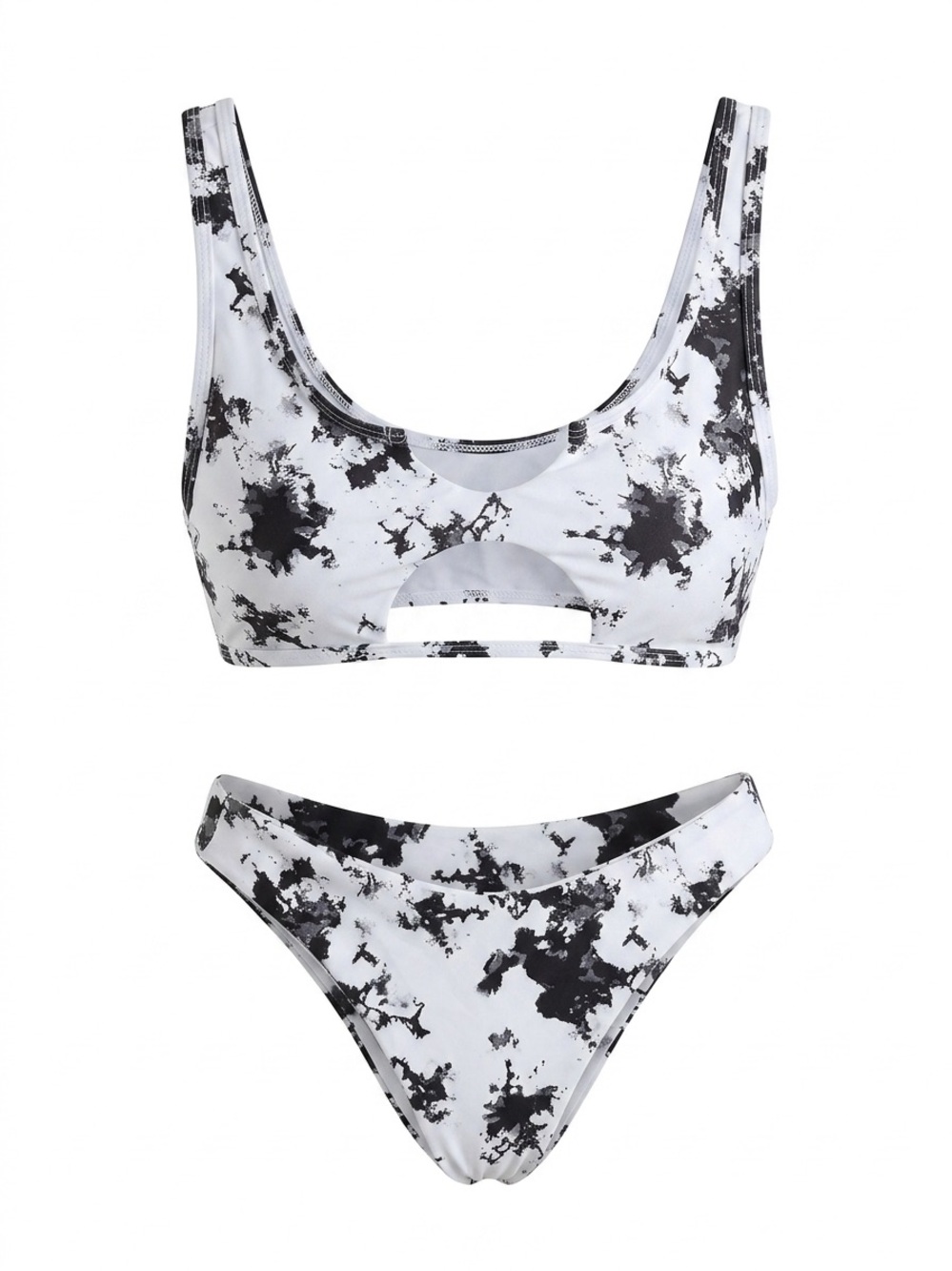 SHEIN Black & White Marble Scoop Bikini Set